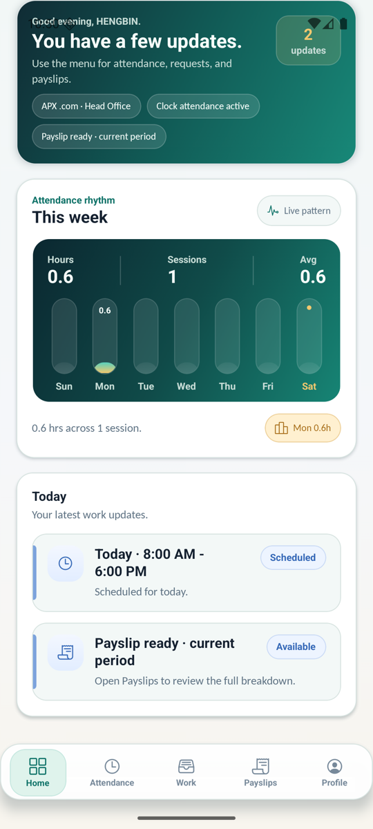 WorkforceSuite mobile dashboard updates screen