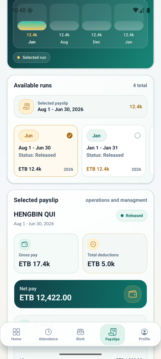 WorkforceSuite mobile payslip detail screen